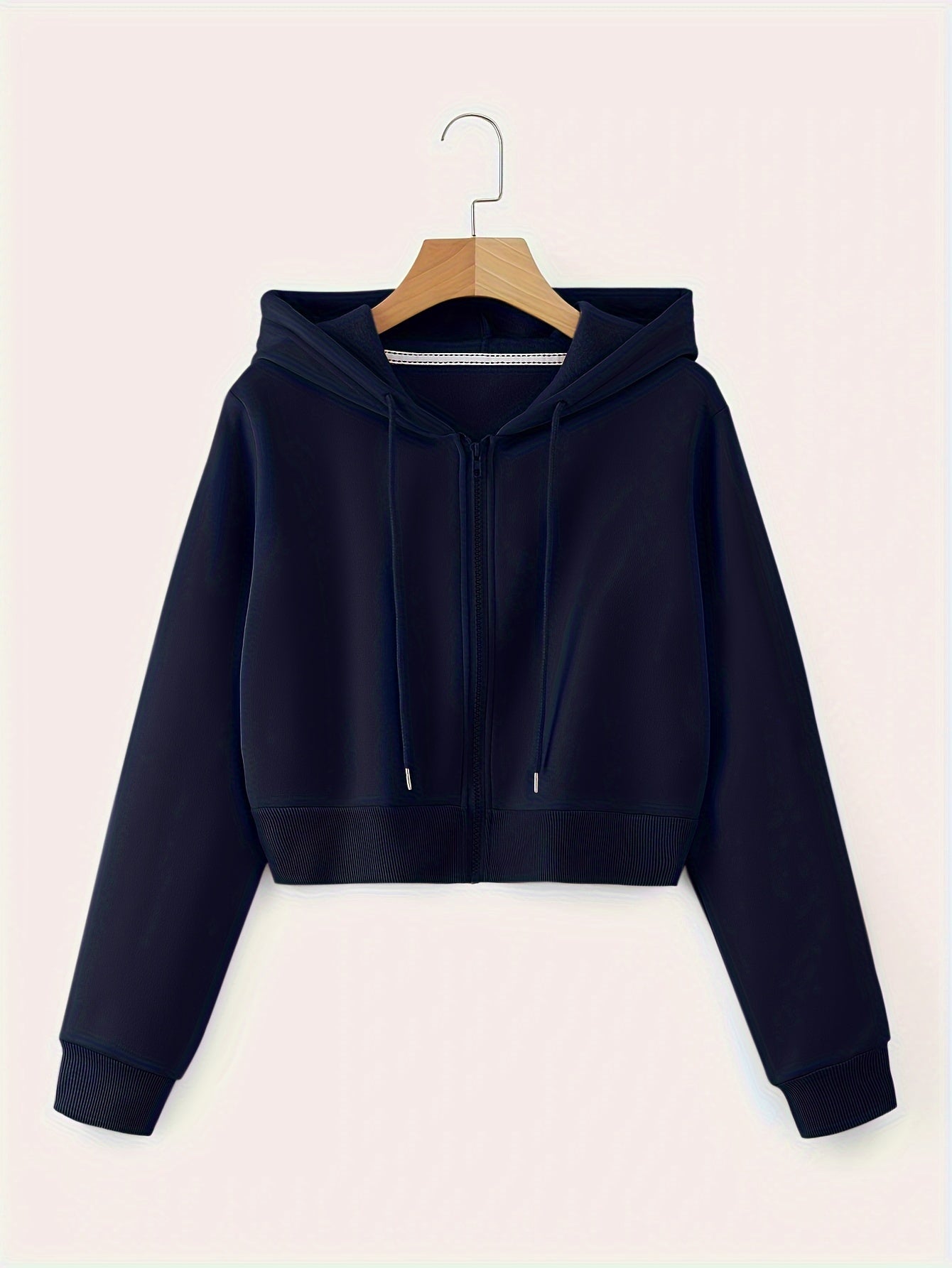 Zip Up Cropped Drawstring Hoodie