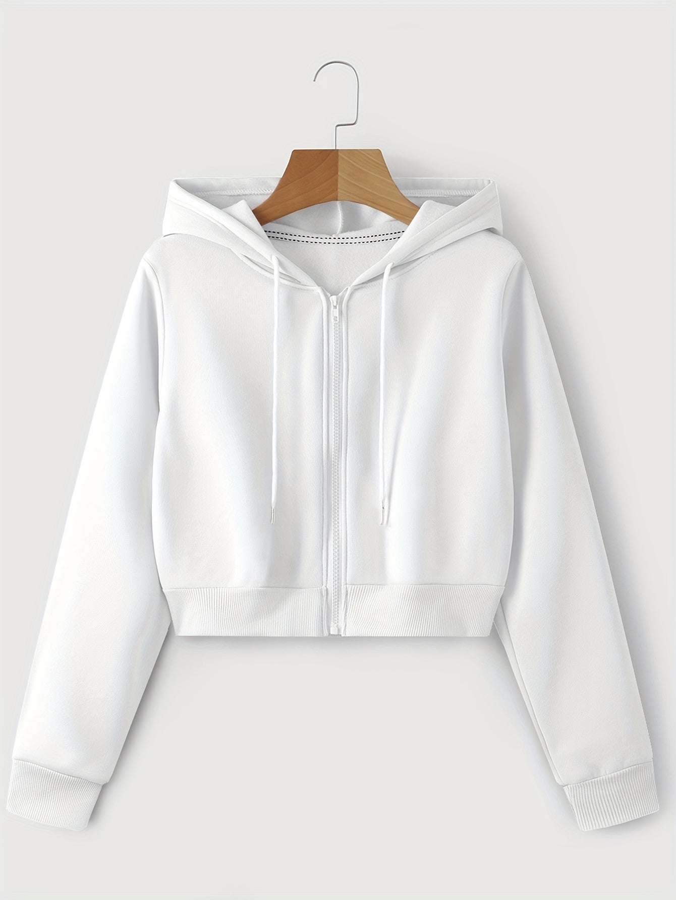 Zip Up Cropped Drawstring Hoodie