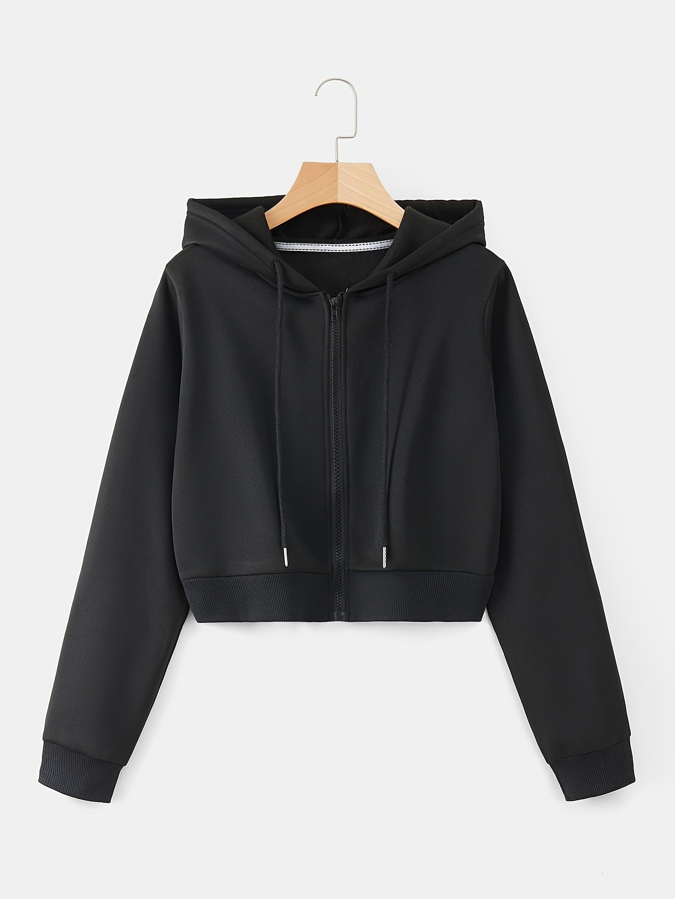 Zip Up Cropped Drawstring Hoodie