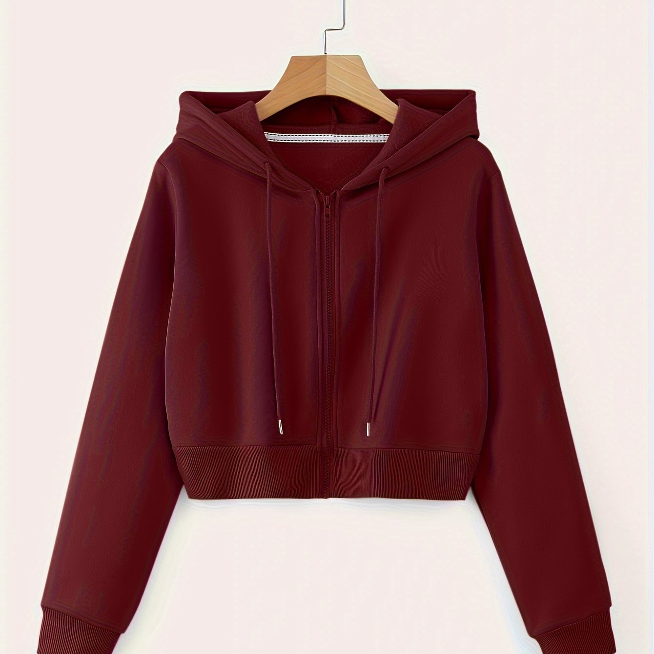 Zip Up Cropped Drawstring Hoodie