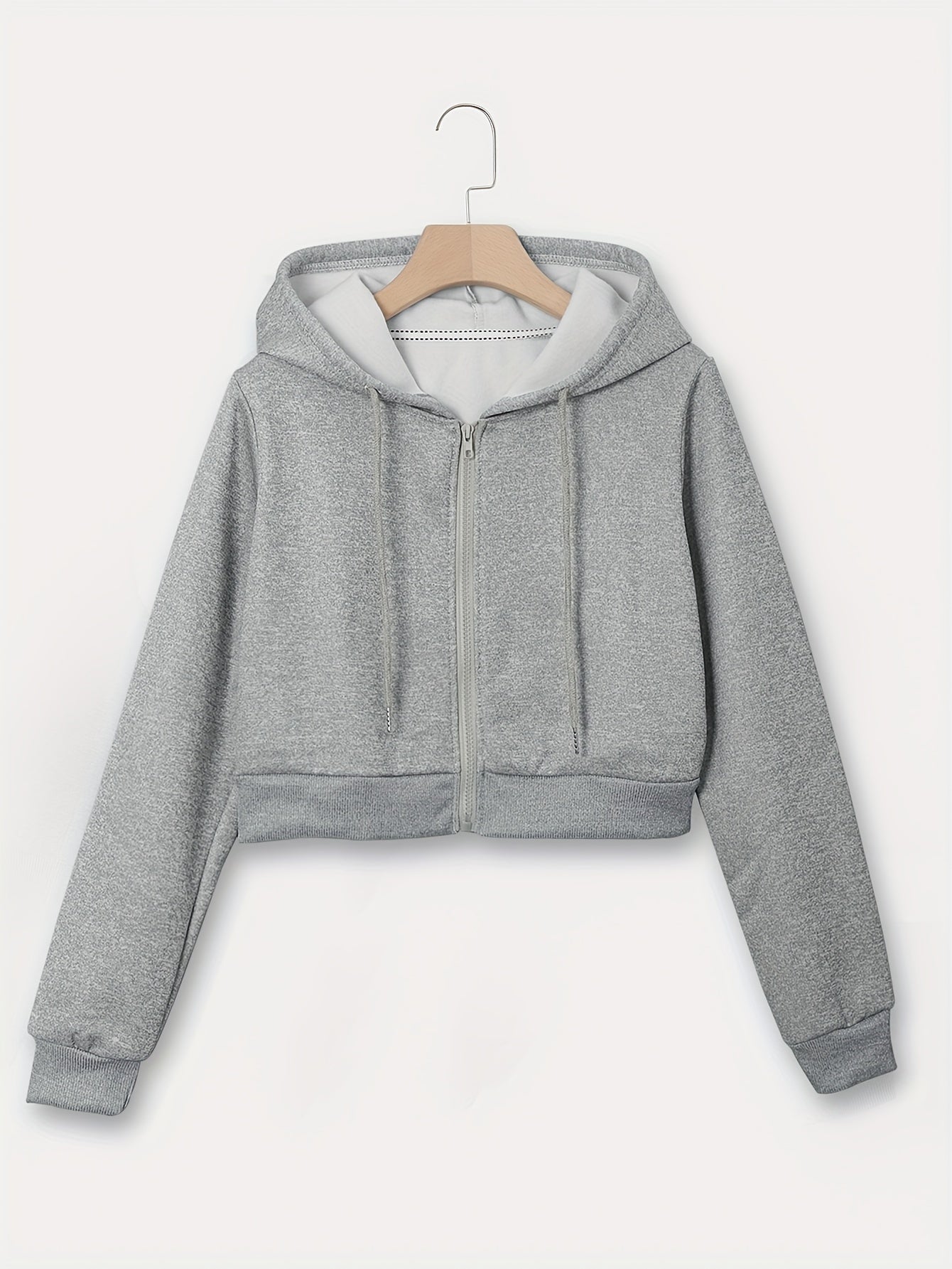Zip Up Cropped Drawstring Hoodie