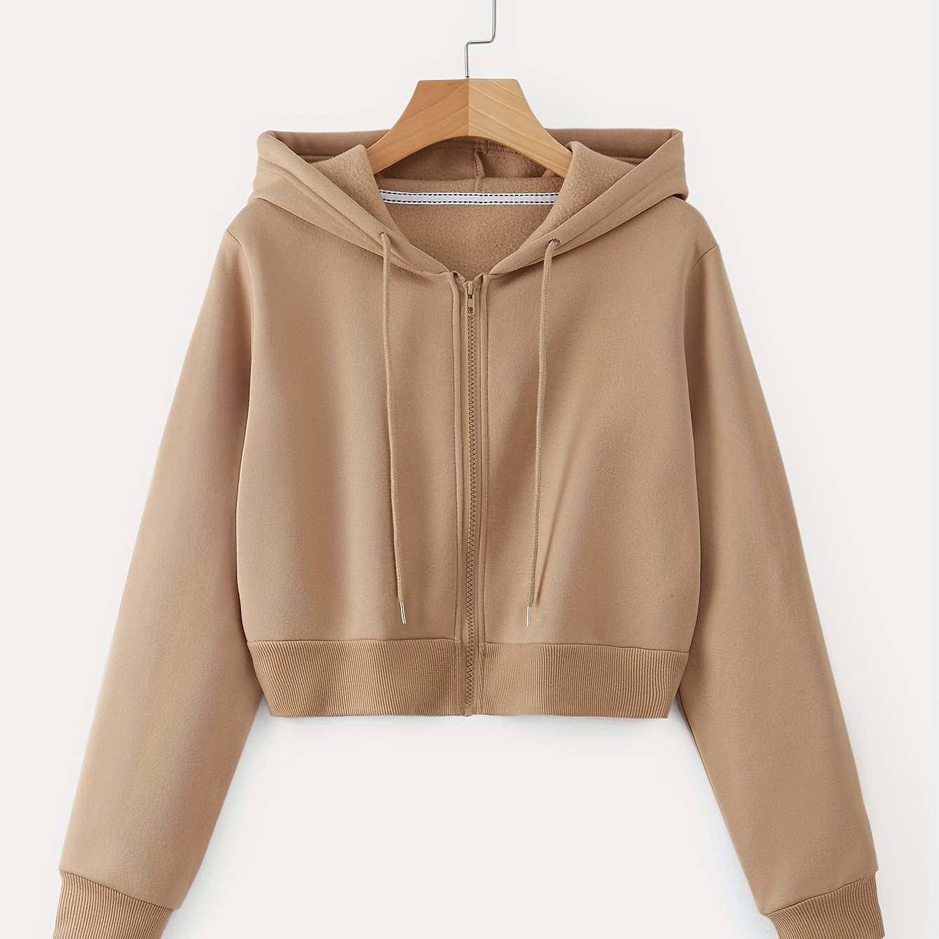 Zip Up Cropped Drawstring Hoodie