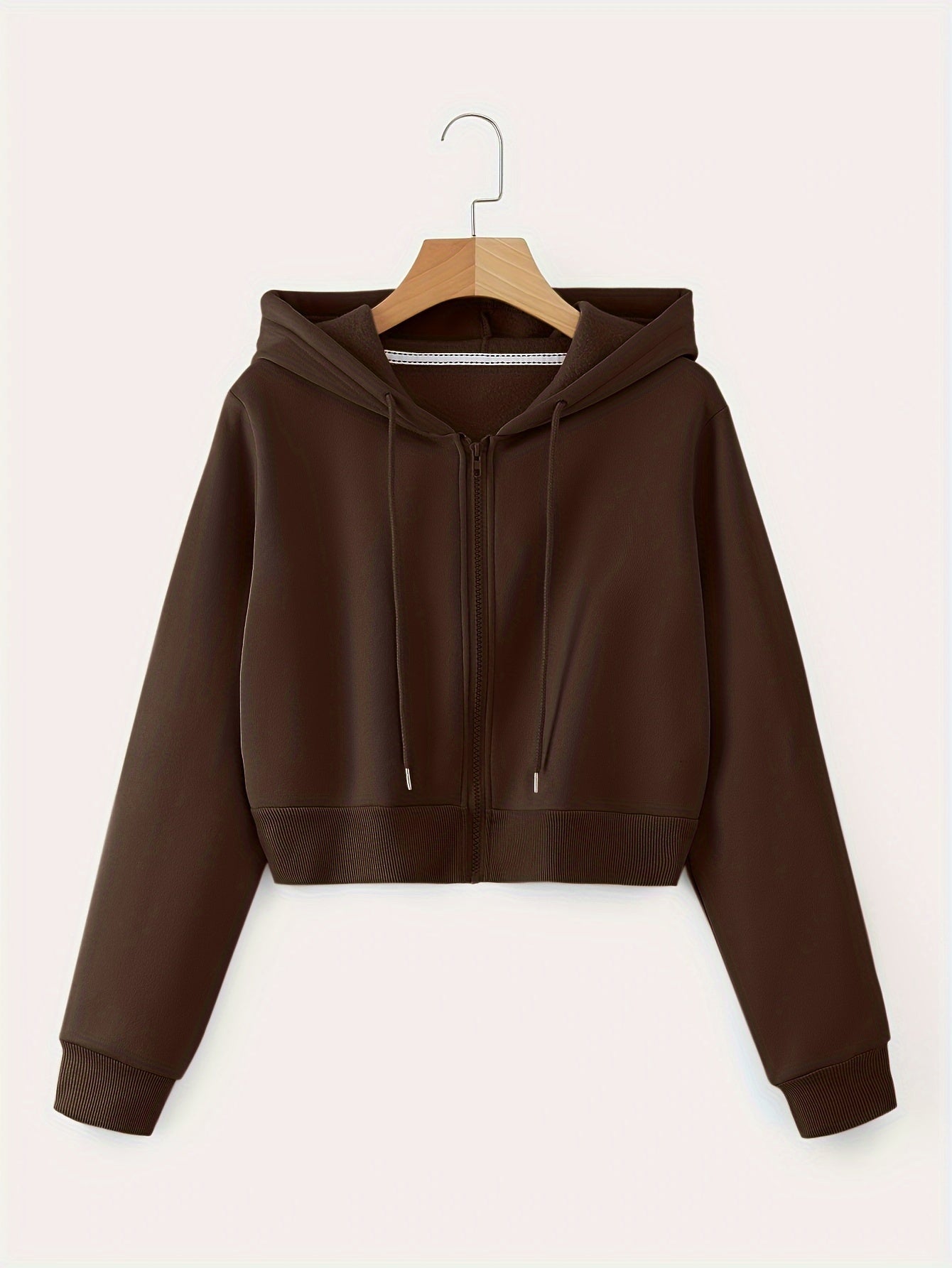 Zip Up Cropped Drawstring Hoodie