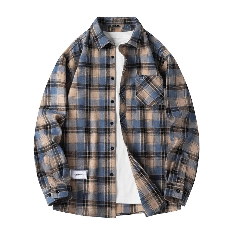Mens Oversized Autumn Plaid Flannel Long Sleeve