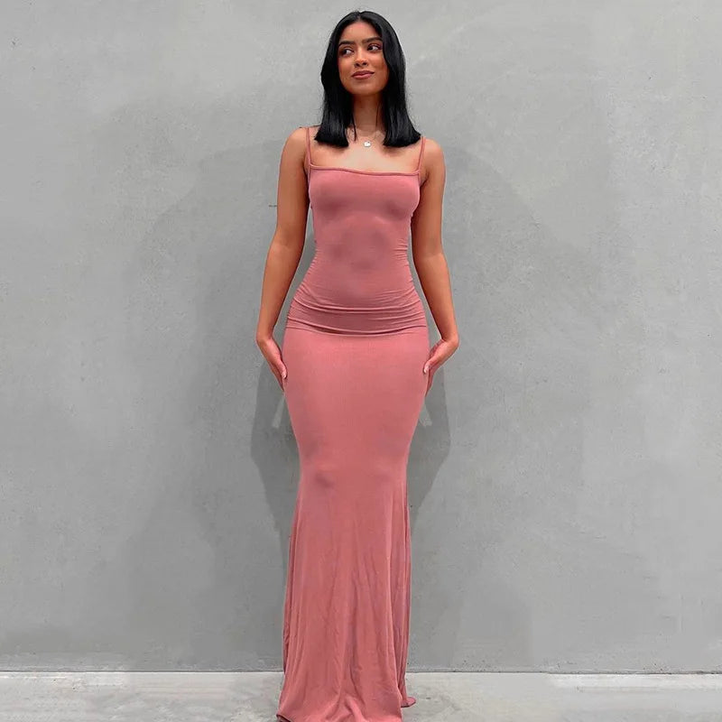 Casual Dress solid color sexy slim high step slip dress