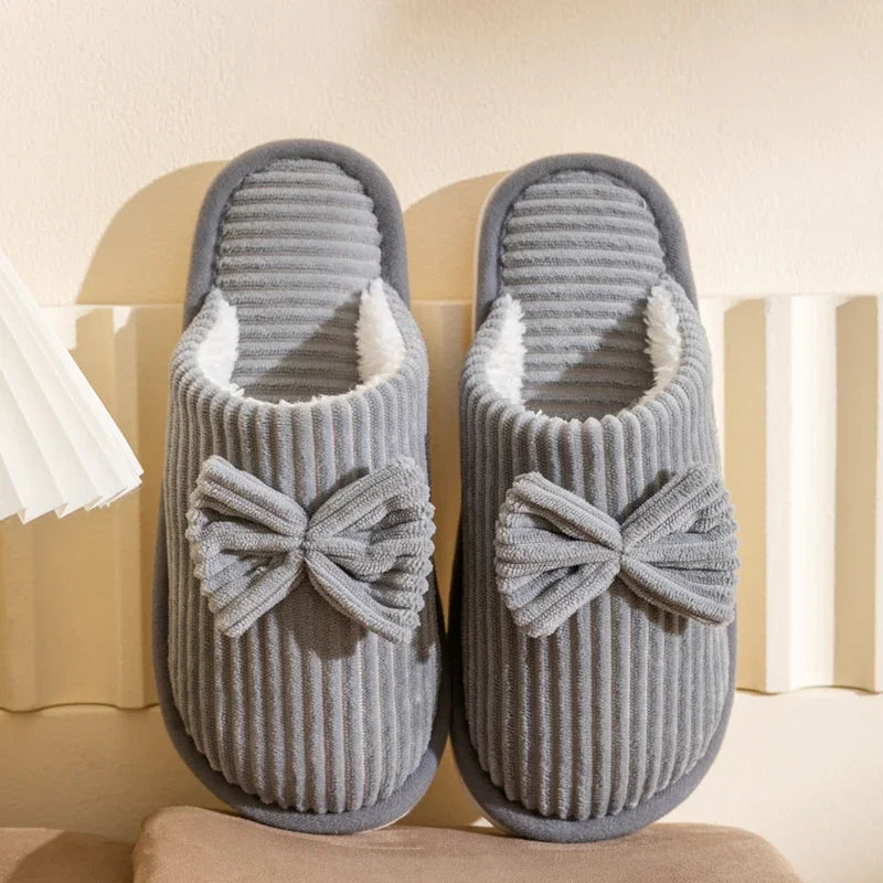 Womens Plush Bow Slippers