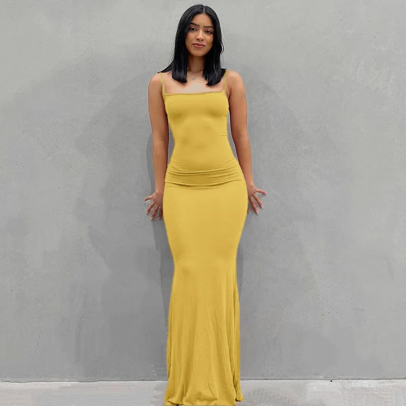 Casual Dress solid color sexy slim high step slip dress
