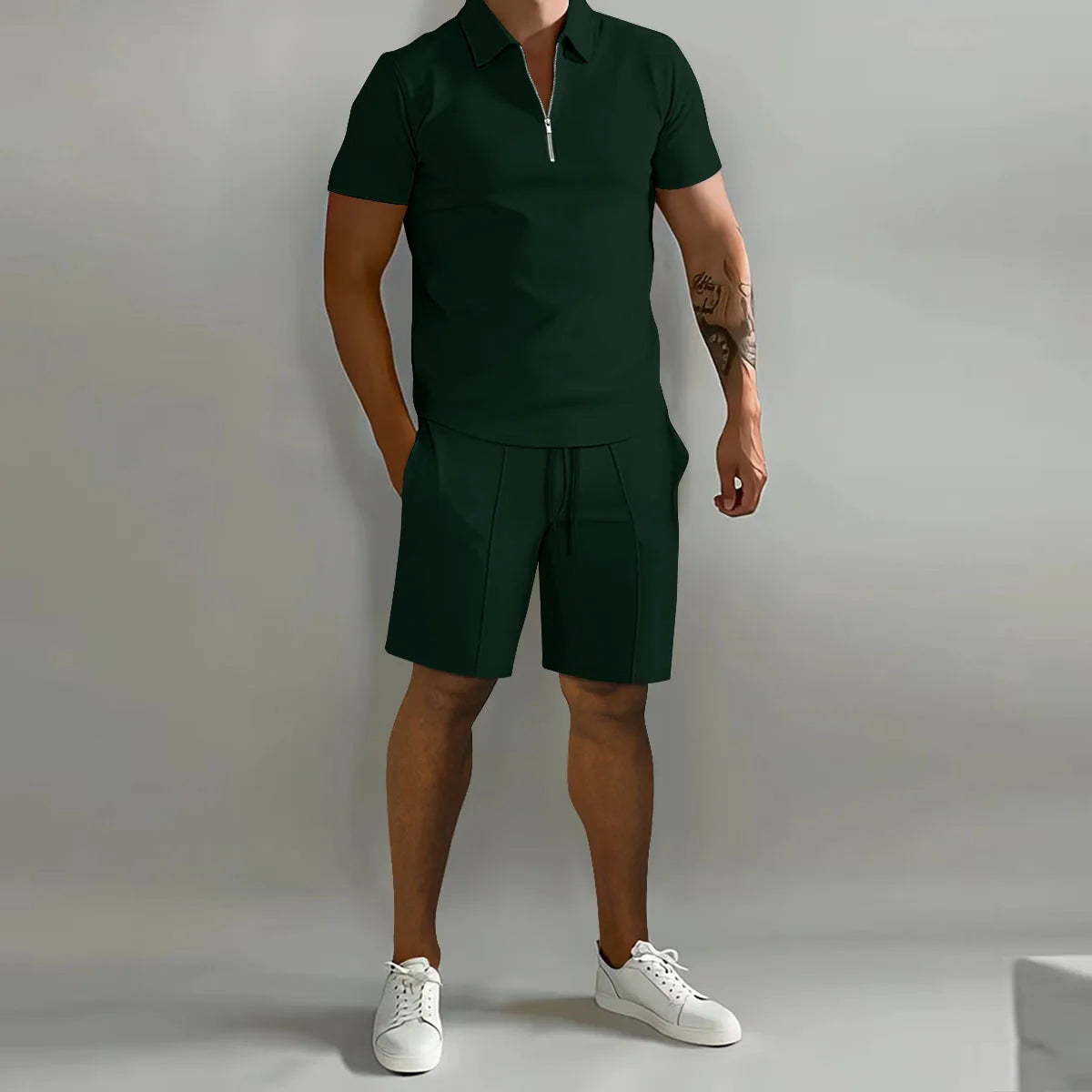 Mens Summer Fitness Short Sleeve Shirt And Shorts Suit