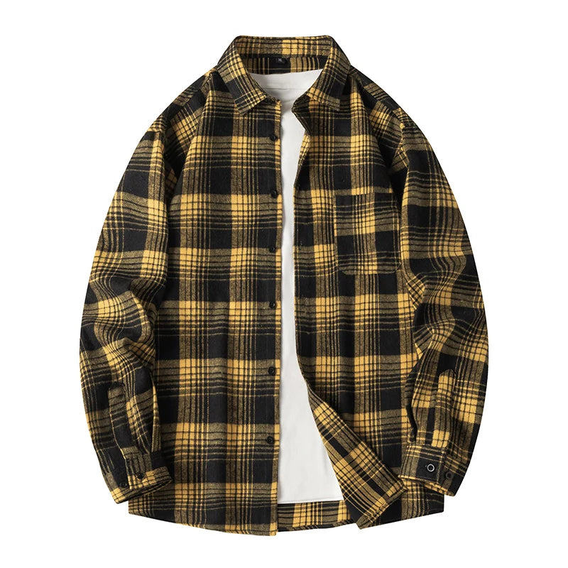 Mens Oversized Autumn Plaid Flannel Long Sleeve