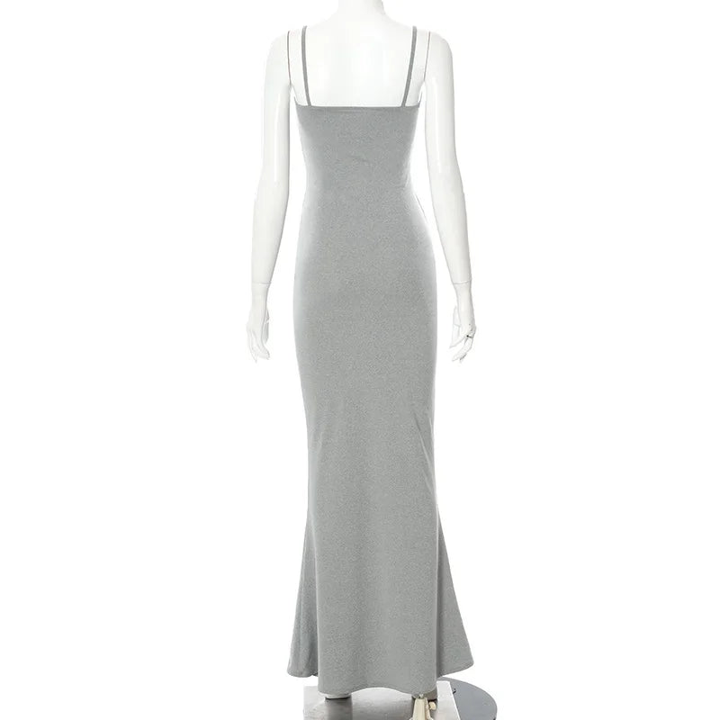 Casual Dress solid color sexy slim high step slip dress