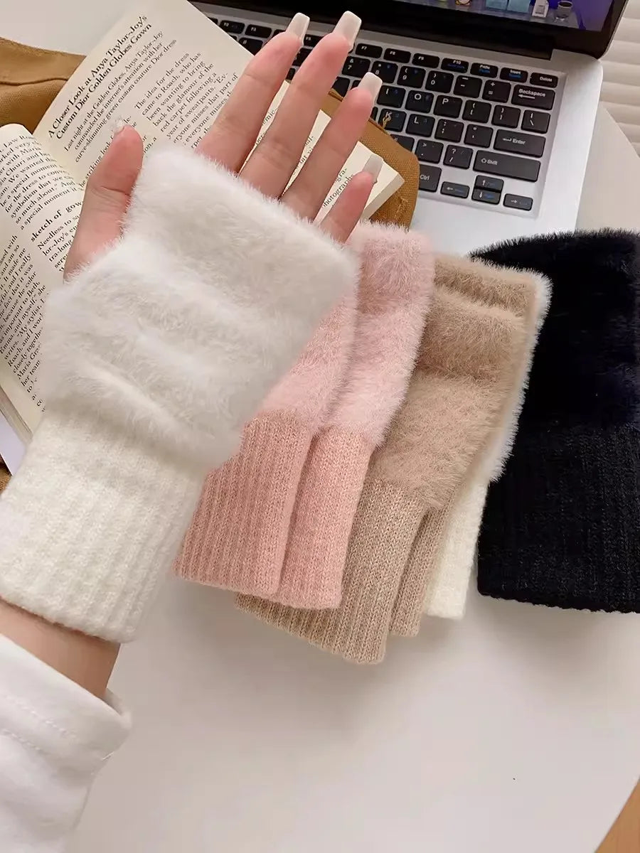 Soft Plush Half Finger Gloves