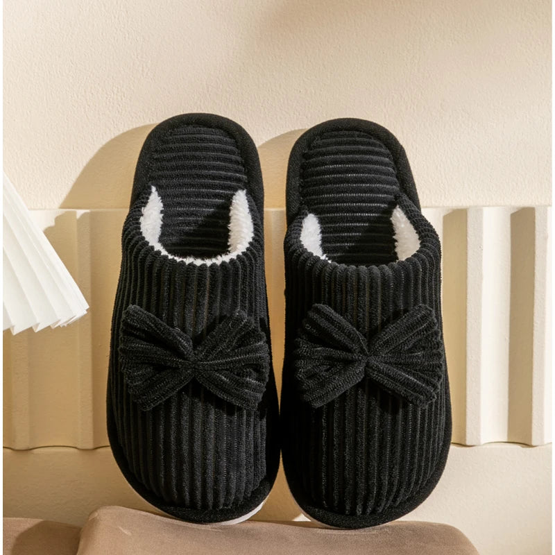 Womens Plush Bow Slippers