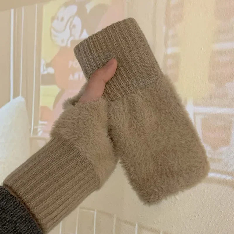 Soft Plush Half Finger Gloves