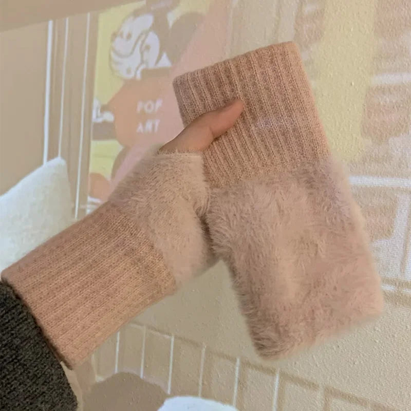 Soft Plush Half Finger Gloves