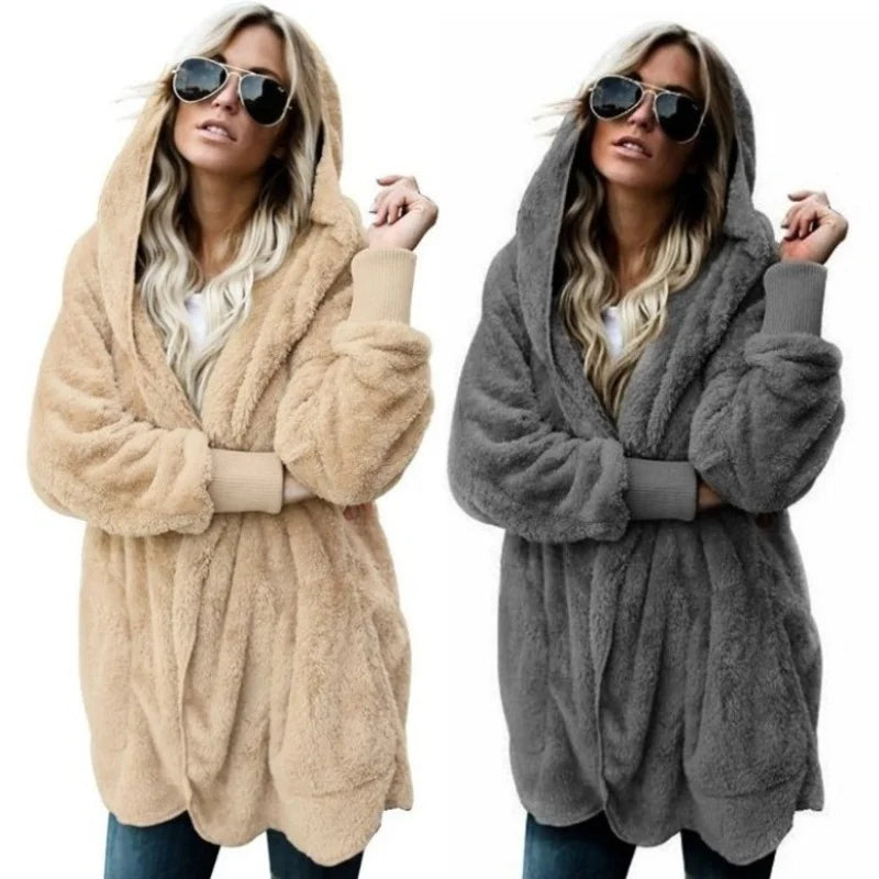 Double-Faced Faux Fur Hooded Overcoat