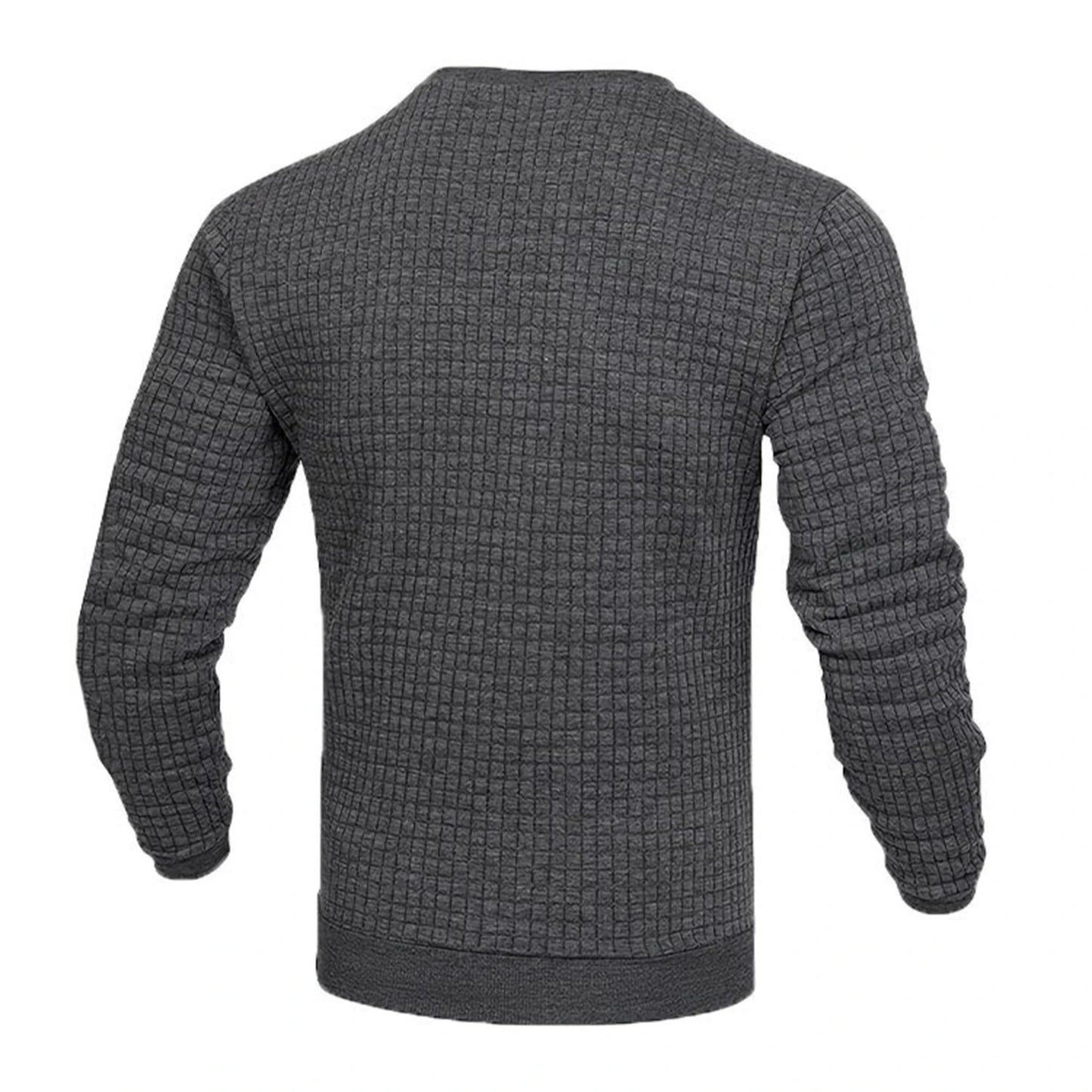 Waffle texture round neck jacquard check sweater