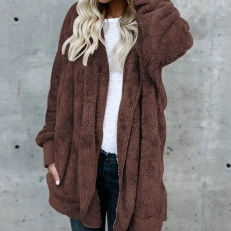 Double-Faced Faux Fur Hooded Overcoat