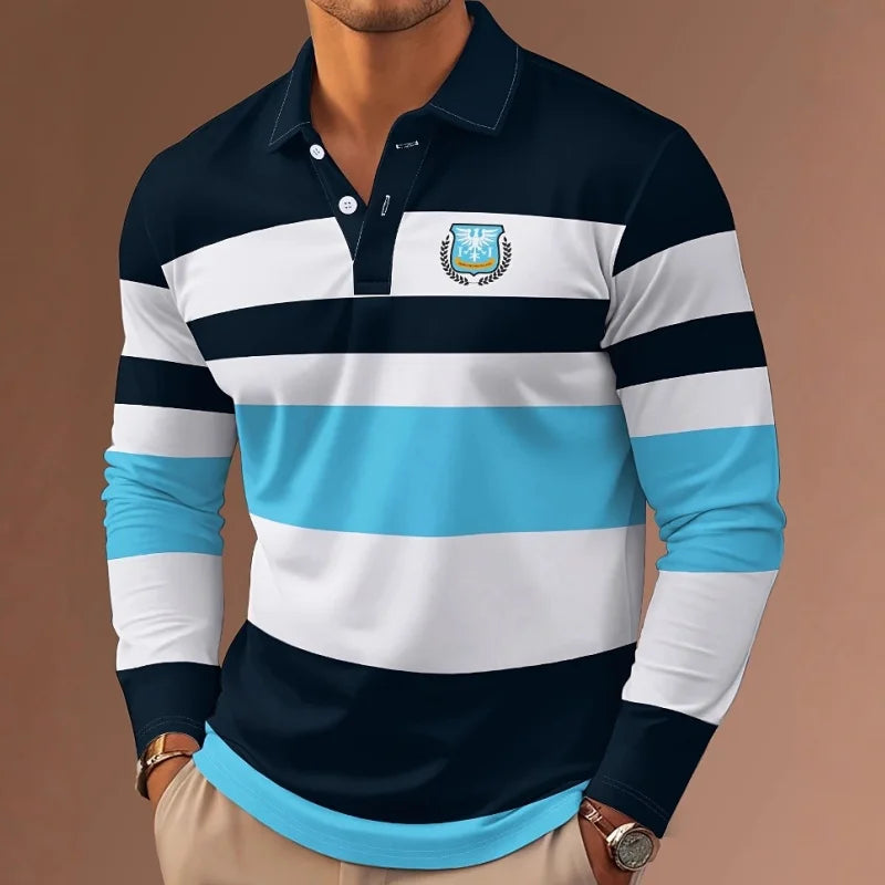 Classic Striped Long Sleeve Polo Shirt