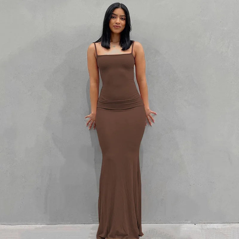 Casual Dress solid color sexy slim high step slip dress