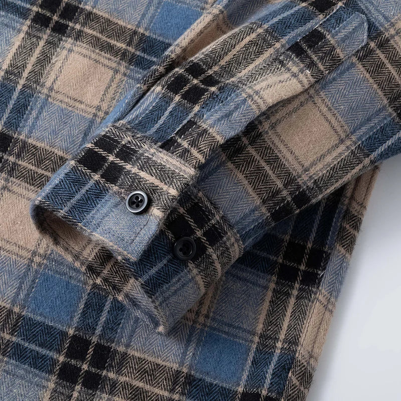Mens Oversized Autumn Plaid Flannel Long Sleeve