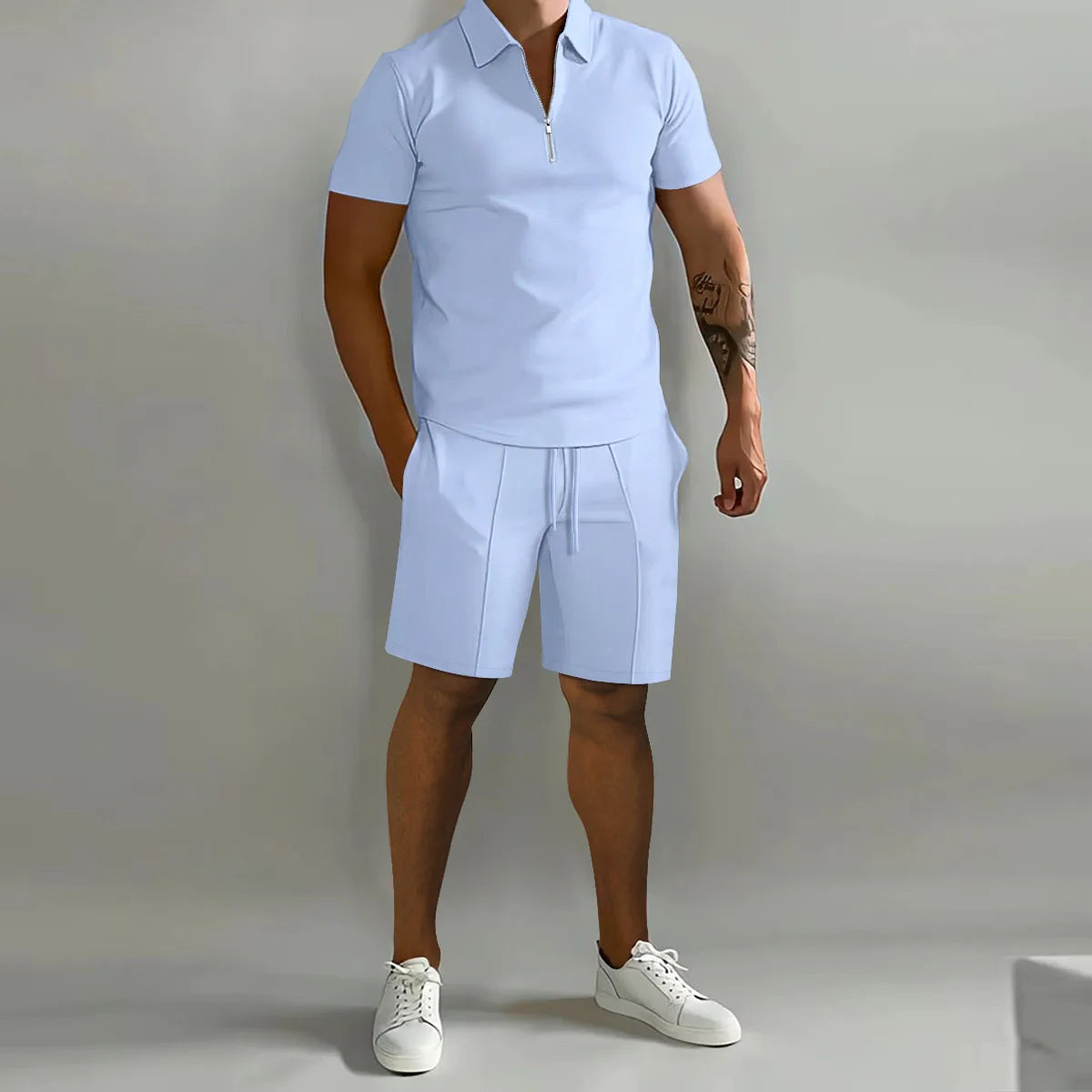 Mens Summer Fitness Short Sleeve Shirt And Shorts Suit