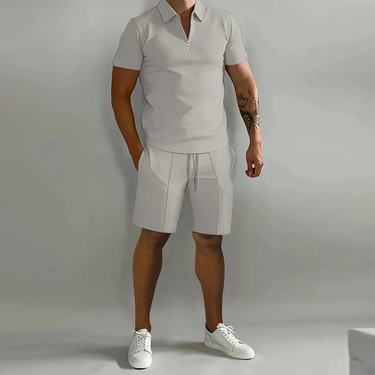 Mens Summer Fitness Short Sleeve Shirt And Shorts Suit