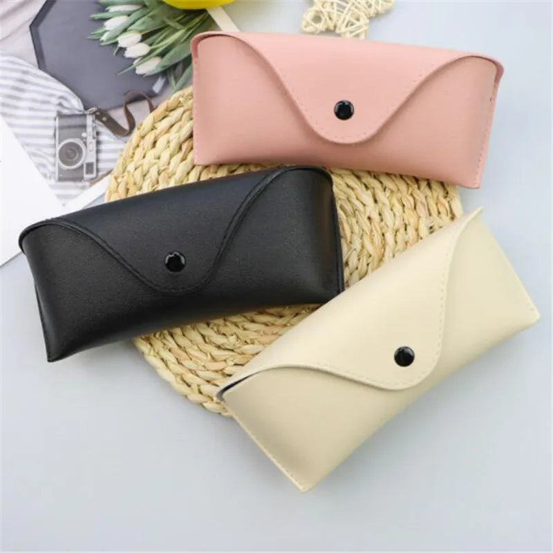Durable Leather Eye Glasses Sunglasses Hard Case Solid Color Pouch Bag