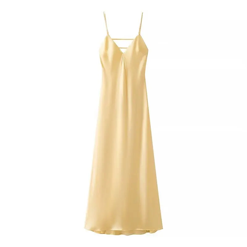 Elegant Summer Yellow V Neck Sling Dress