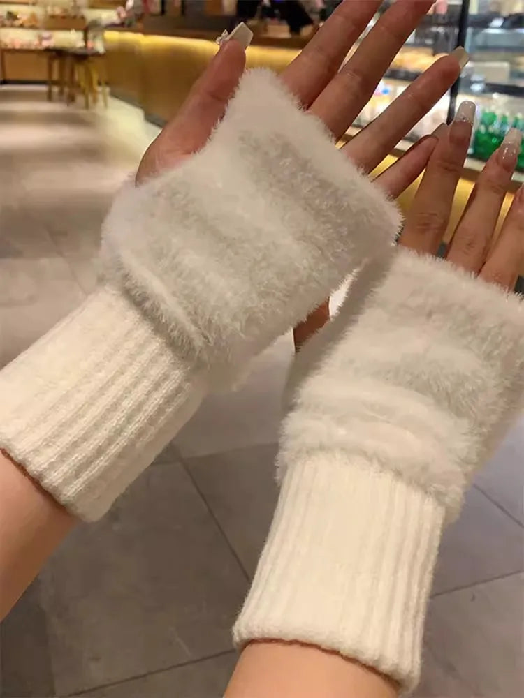 Soft Plush Half Finger Gloves