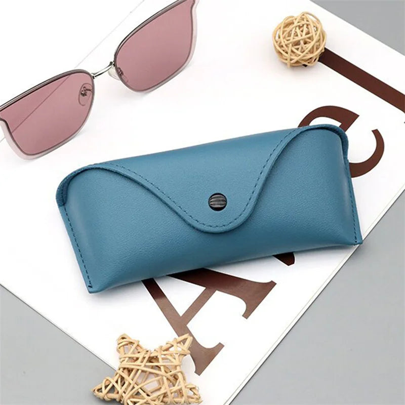Durable Leather Eye Glasses Sunglasses Hard Case Solid Color Pouch Bag
