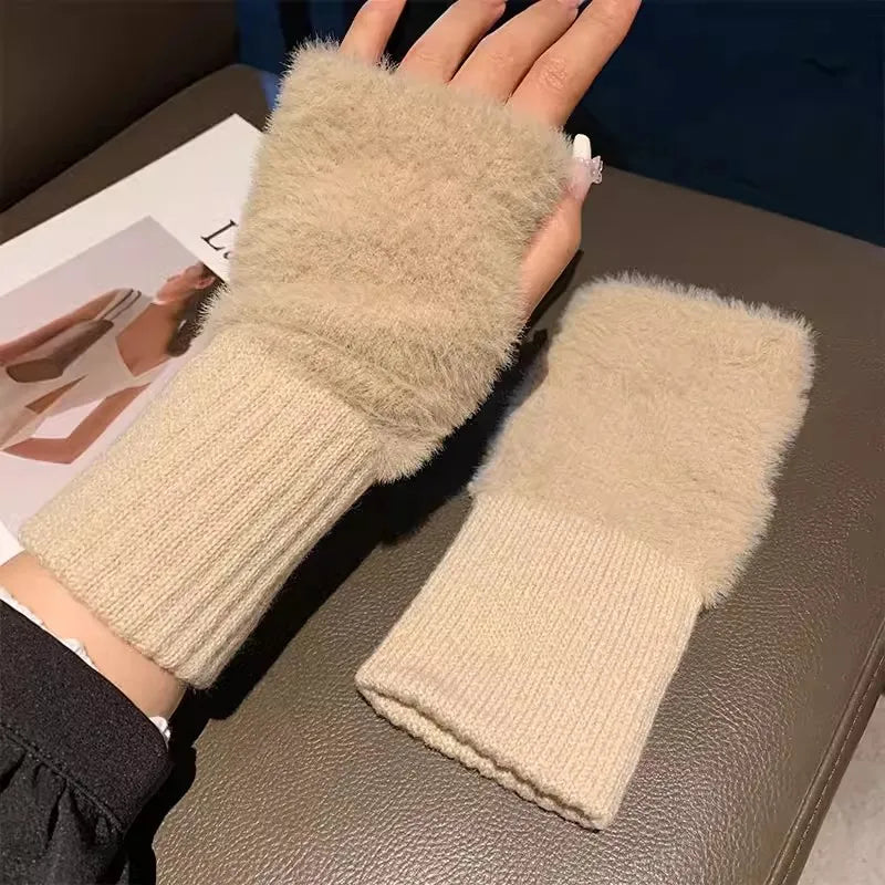Soft Plush Half Finger Gloves