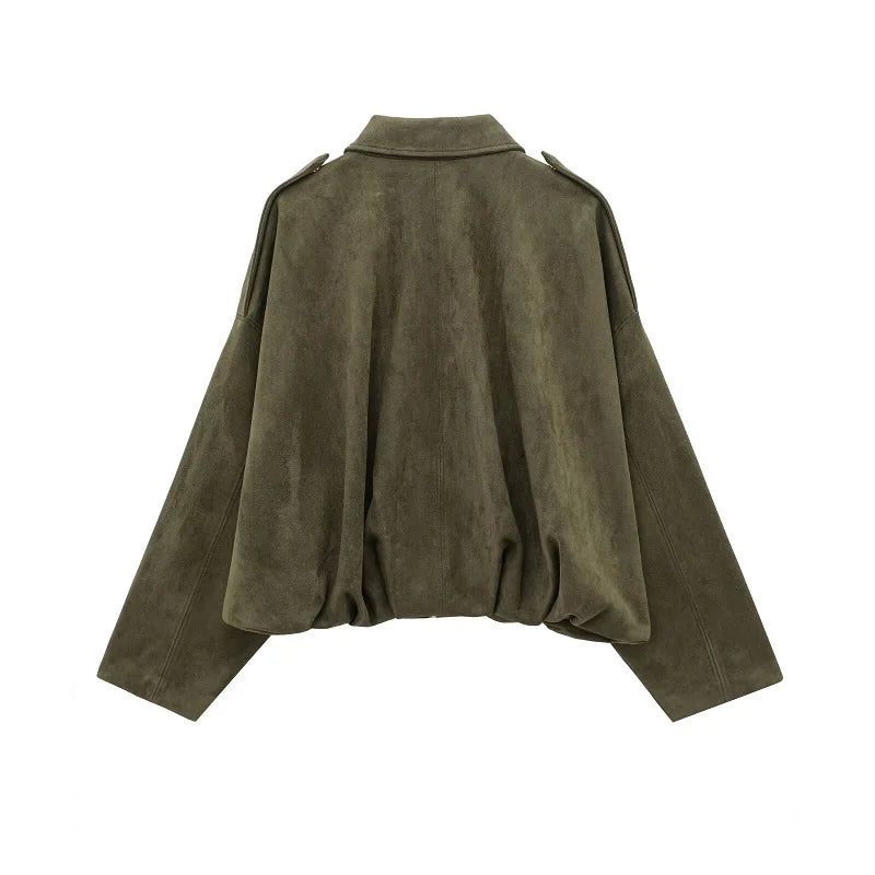 Oversized Suede Bomber Jacket