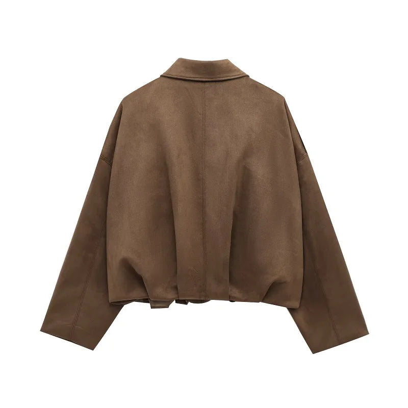 Oversized Suede Bomber Jacket