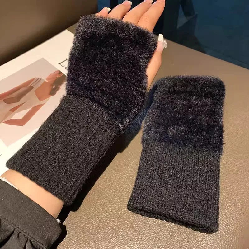 Soft Plush Half Finger Gloves