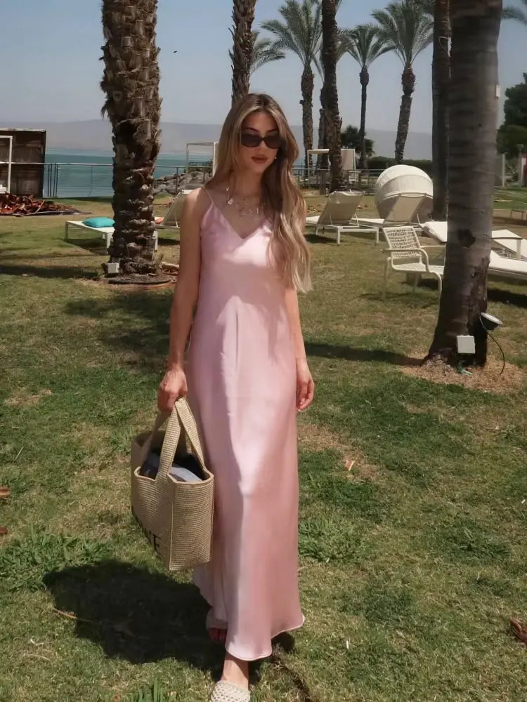 Elegant Summer Yellow V Neck Sling Dress