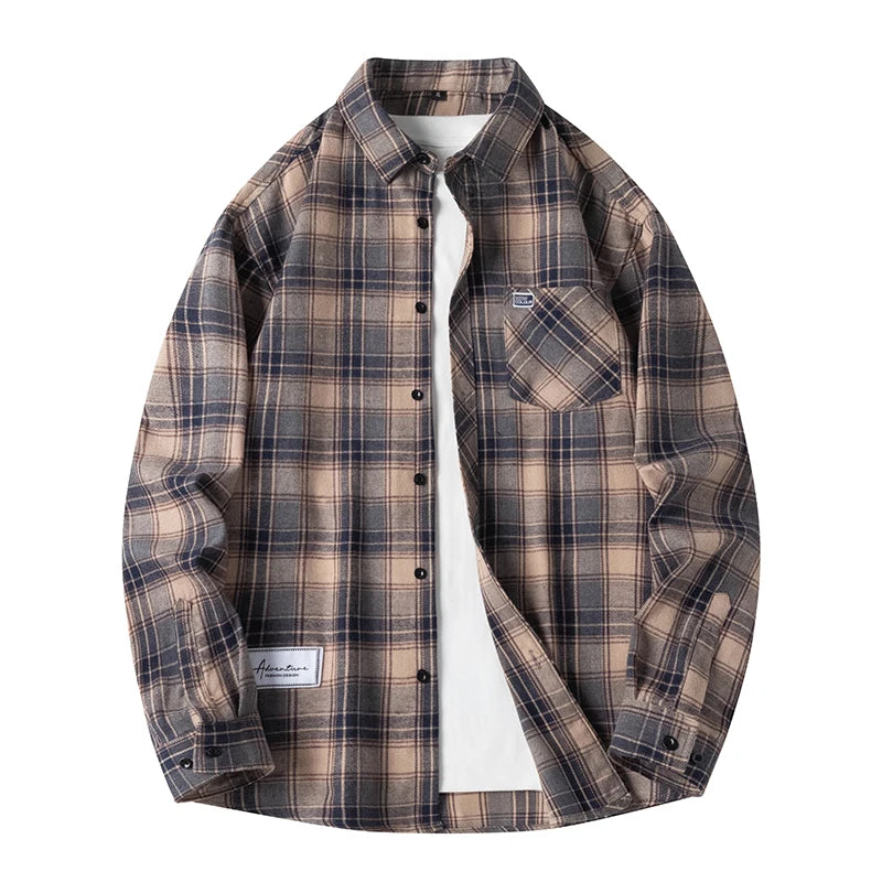 Mens Oversized Autumn Plaid Flannel Long Sleeve