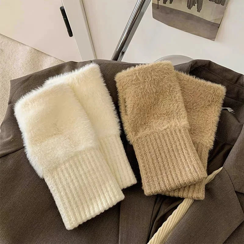 Soft Plush Half Finger Gloves