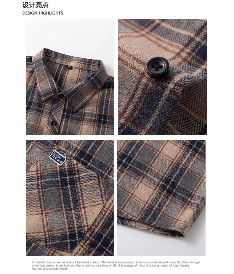 Mens Oversized Autumn Plaid Flannel Long Sleeve