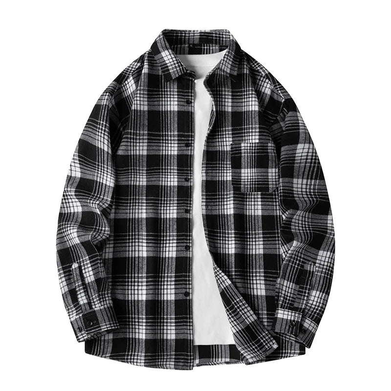 Mens Oversized Autumn Plaid Flannel Long Sleeve