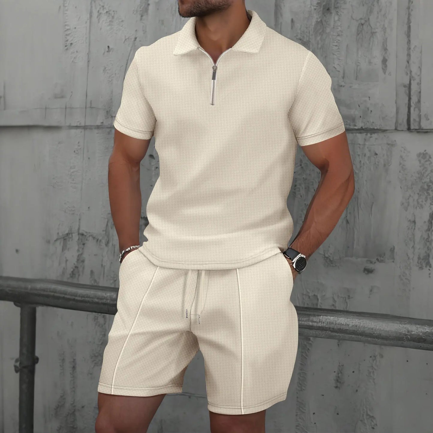 Mens Summer two-piece outdoor leisure solid color set