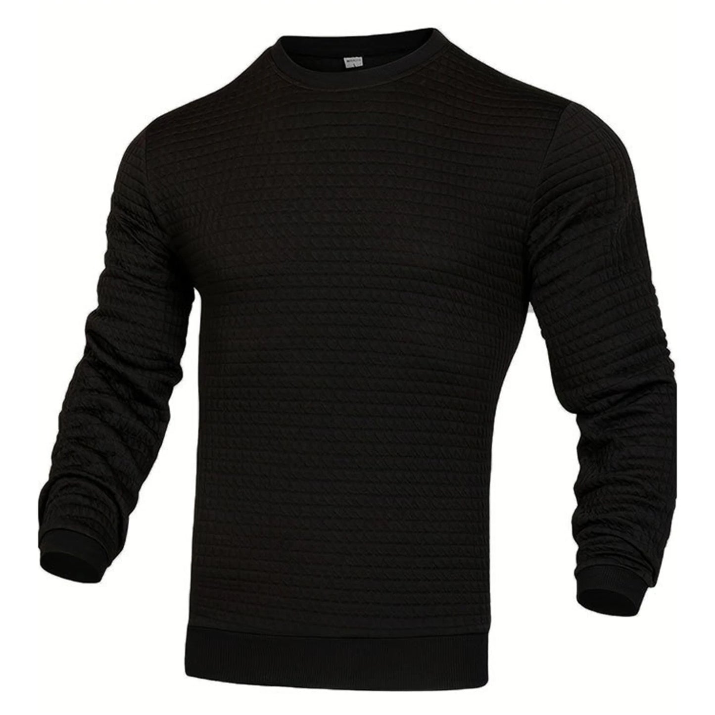 Waffle texture round neck jacquard check sweater