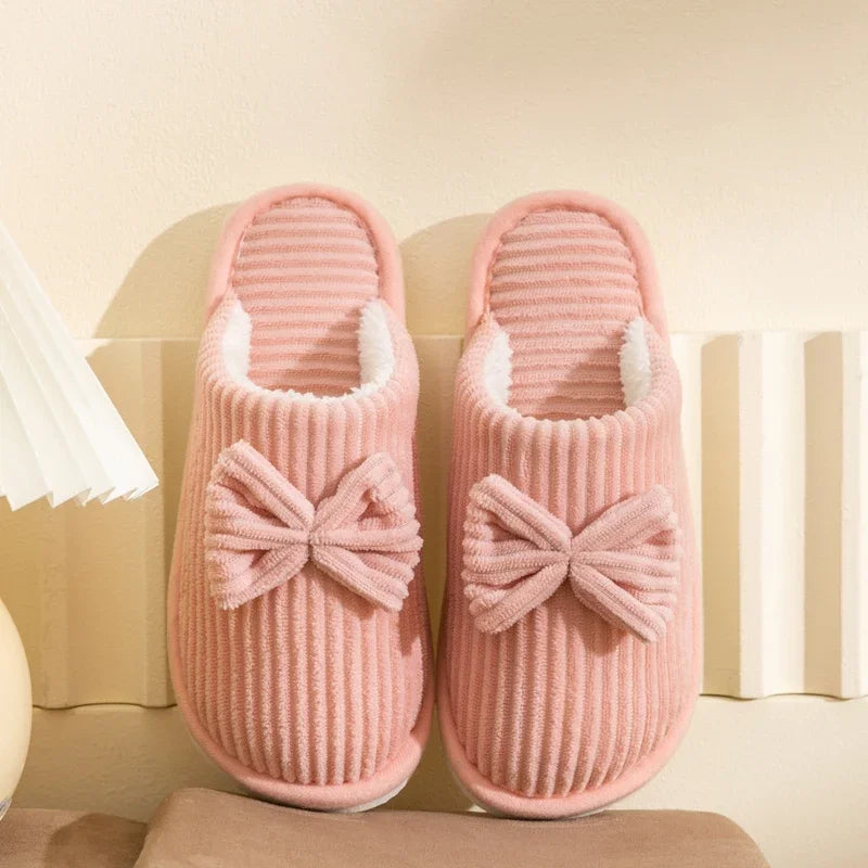 Womens Plush Bow Slippers