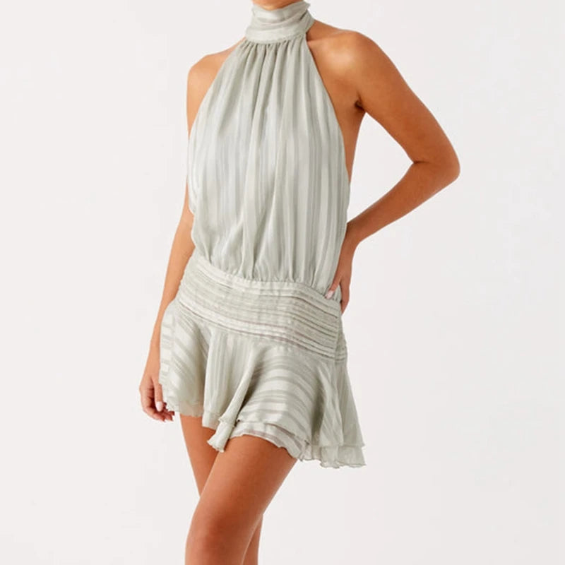 Women Classic Halter Ruffles Mini Dress