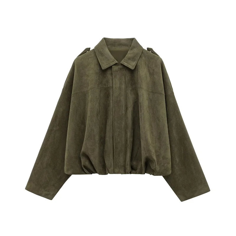Oversized Suede Bomber Jacket