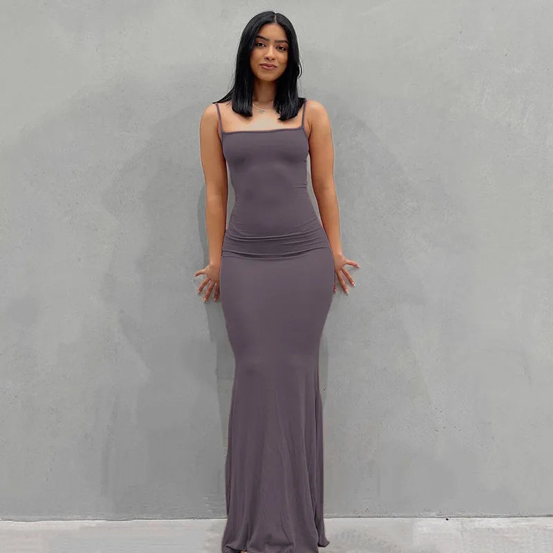 Casual Dress solid color sexy slim high step slip dress
