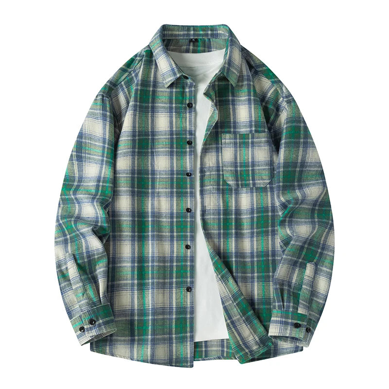 Mens Oversized Autumn Plaid Flannel Long Sleeve