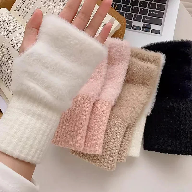Soft Plush Half Finger Gloves