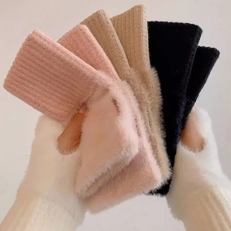 Soft Plush Half Finger Gloves