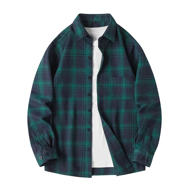 Mens Oversized Autumn Plaid Flannel Long Sleeve