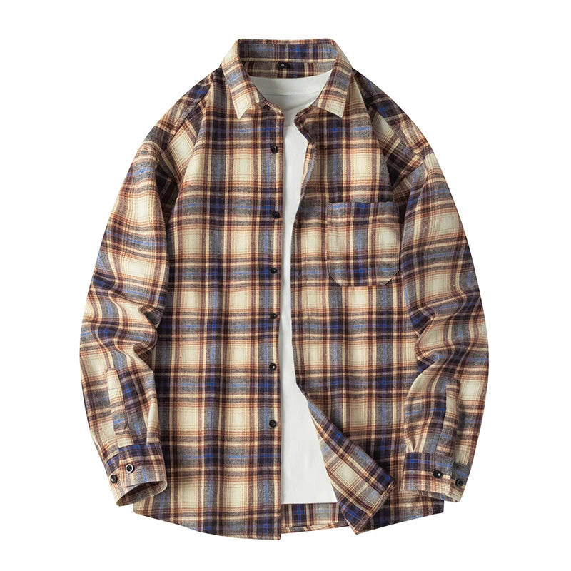 Mens Oversized Autumn Plaid Flannel Long Sleeve